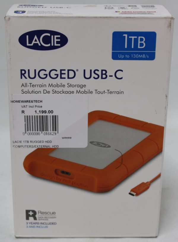 LaCie 1TB 2.5" Rugged External Hard Drive USB-C