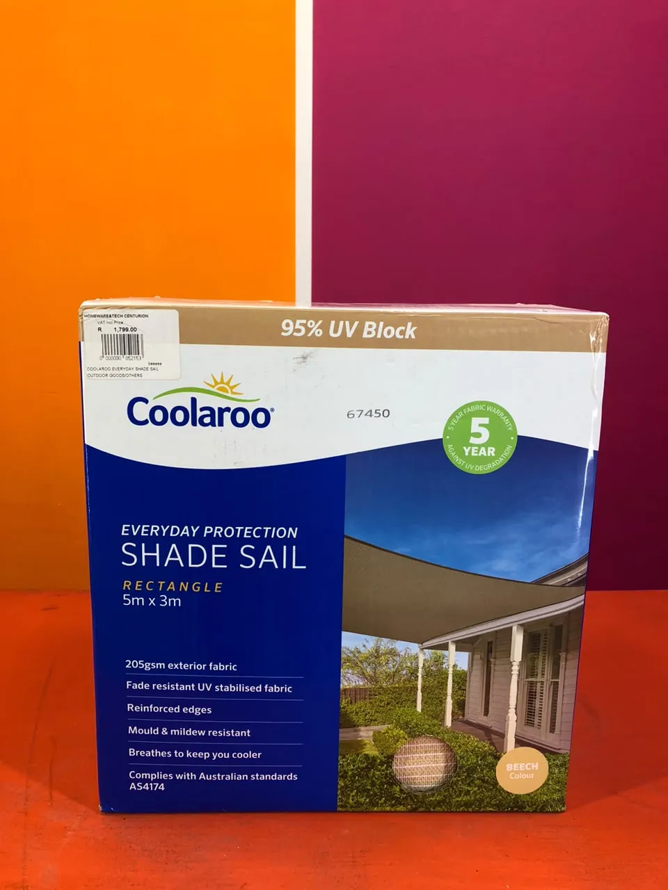 Coolaroo Everyday Shade Sail 5x3m Rectangle