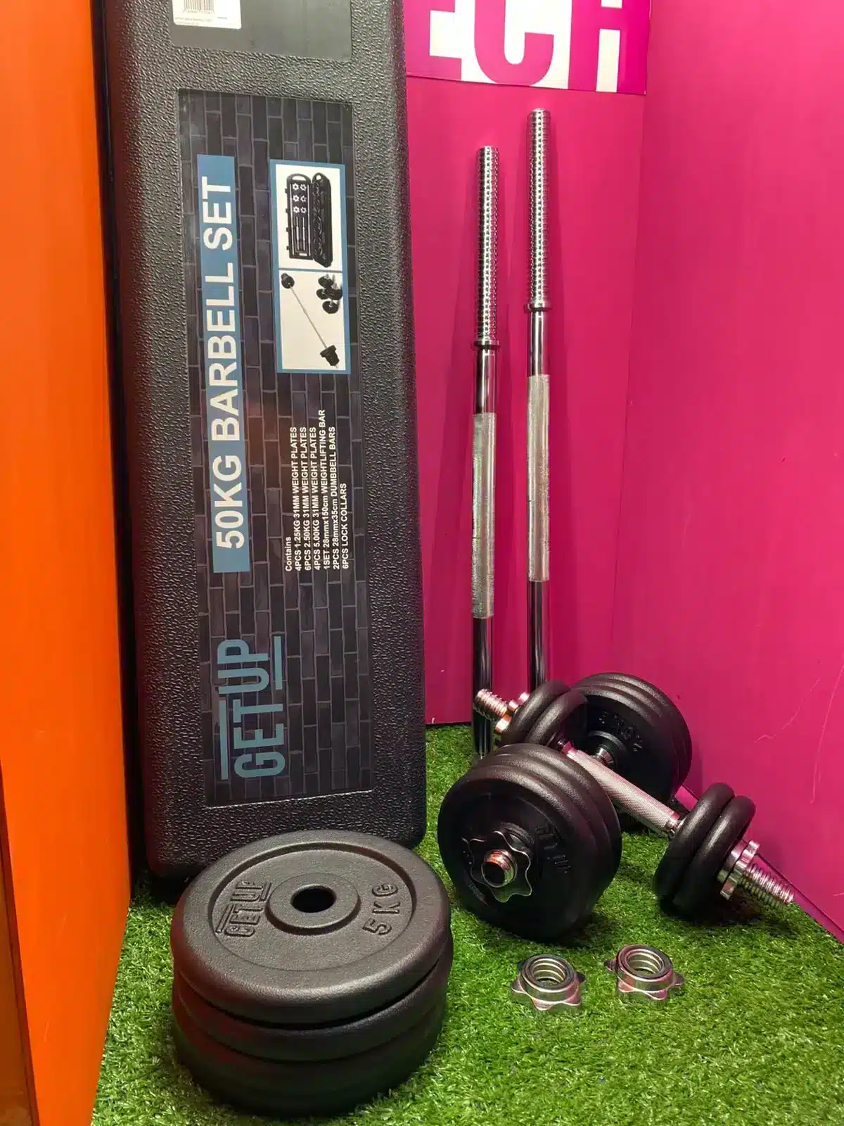 50kg Adjustable Cast Iron Barbell and Dumbbell Weight Set - Image 5
