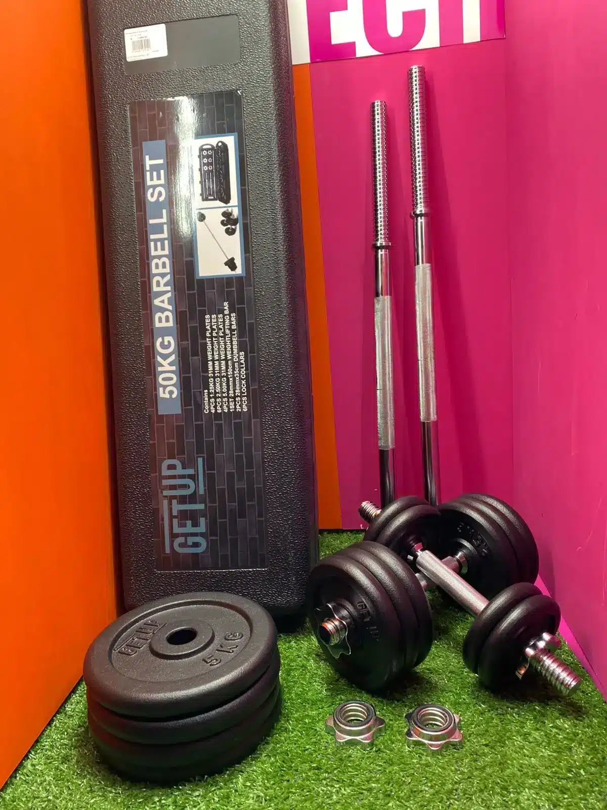 50kg Adjustable Cast Iron Barbell and Dumbbell Weight Set - Image 2
