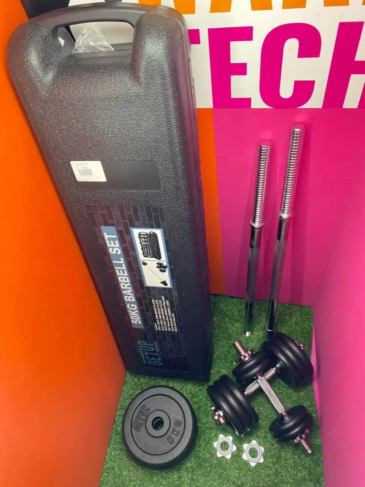 50kg Adjustable Cast Iron Barbell and Dumbbell Weight Set - Image 4